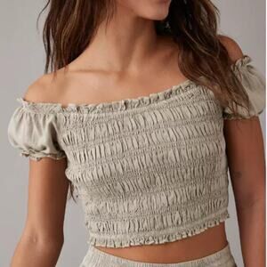 Sweet ruffled trim frilly taupe